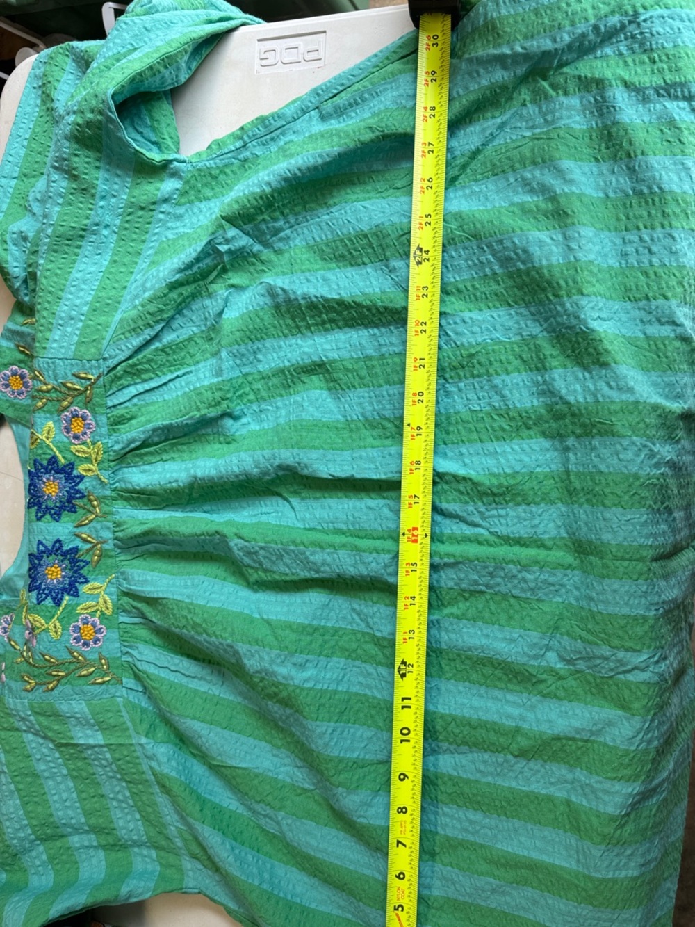 Anthropologie Teal and Green Embroidered V-Neck Tunic - Picture 9 of 11